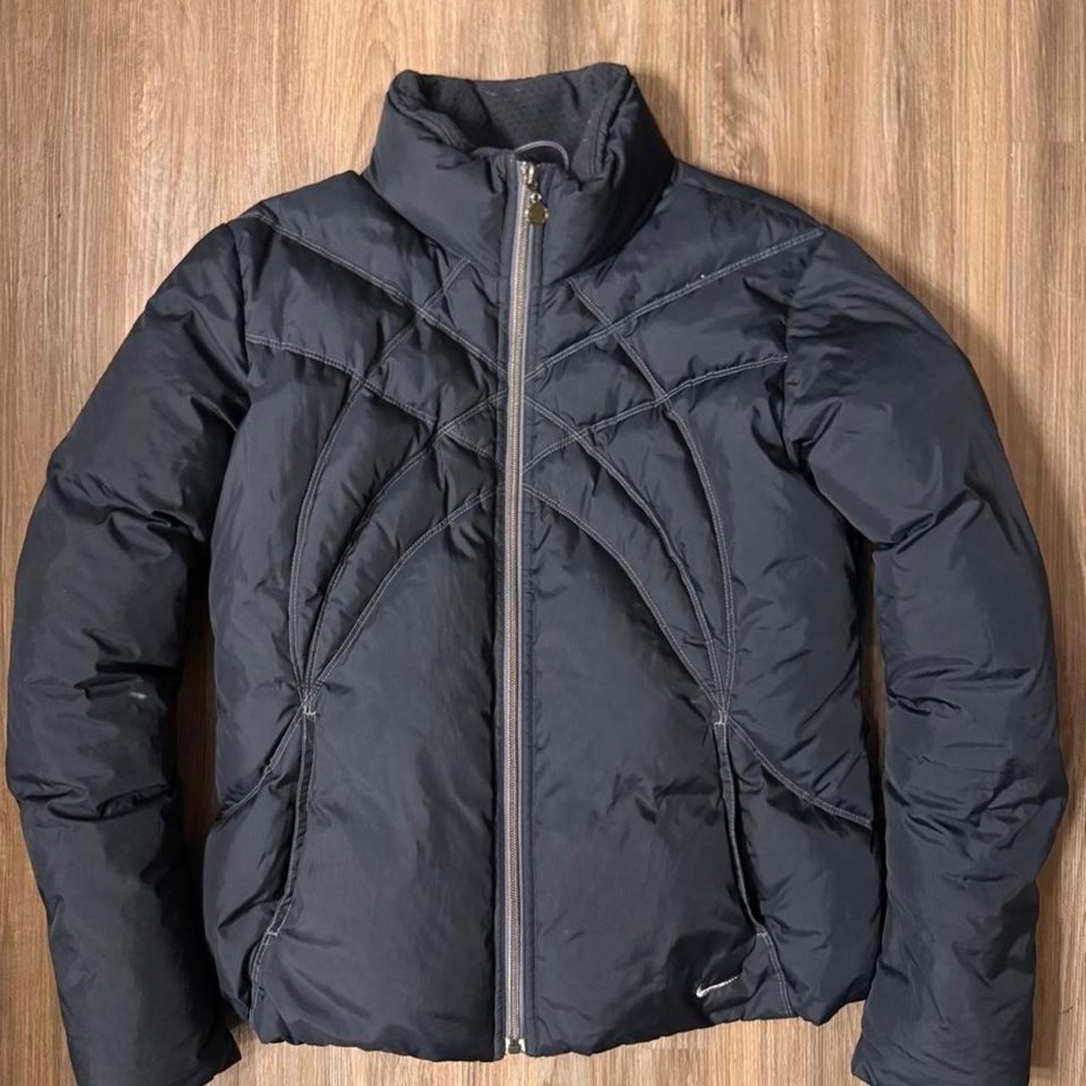 Vintage Y2K Nike Center Swoosh Spiderweb Quilted Puffer Jacket Black M